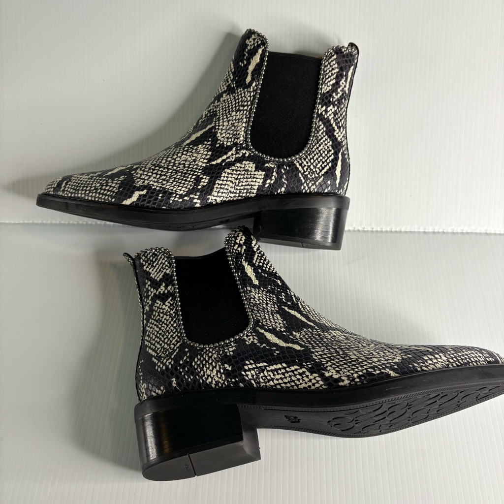 New Coach Bowery Bead Chain Leather Snakeskin G4368 Chelsea Ankle Boot 8 / 38.5